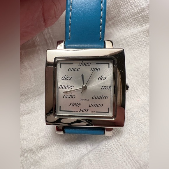 Accessories - EUC Spanish Numbers Square Watch with Turquoise Leather Wristband RARE